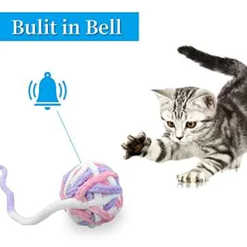 Andiker 5 Packs Cat Toys Balls with Bell and String, Kitten Toys Yarn Balls for Indoor Cats Interactive Playing (5 piecs)