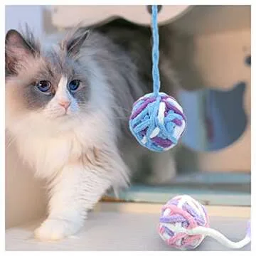 Andiker 5 Packs Cat Toys Balls with Bell and String, Kitten Toys Yarn Balls for Indoor Cats Interactive Playing (5 piecs)