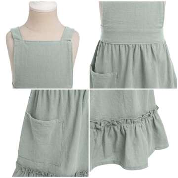 ODIZLI Womens Baking Apron Cute Dress for Women Frill Cross Back Cotton Linen Japanese Apron With Pockets Maid Pinafore Apron Housewife Garden Cooking Pottery Pinafore Apron Sage Green Adult One Size