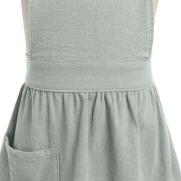 ODIZLI Womens Baking Apron Cute Dress for Women Frill Cross Back Cotton Linen Japanese Apron With Pockets Maid Pinafore Apron Housewife Garden Cooking Pottery Pinafore Apron Sage Green Adult One Size