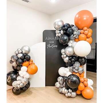 Bonropin 160Pcs Halloween Balloon Garland Arch kit with Black White Orange Silver Agate Balloons for...