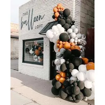 Bonropin 160Pcs Halloween Balloon Garland Arch kit with Black White Orange Silver Agate Balloons for Halloween Day Party Background Decorations