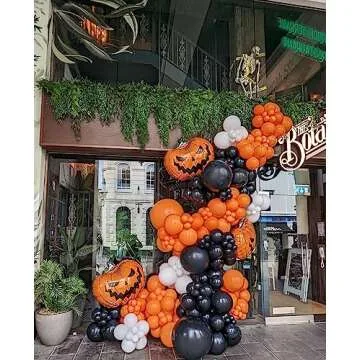 Bonropin 160Pcs Halloween Balloon Garland Arch kit with Black White Orange Silver Agate Balloons for Halloween Day Party Background Decorations