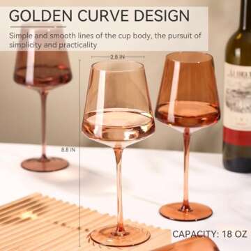 Cyrelwing Brown Wine Glasses Set of 6-18oz【Hand Blown】 Crystal Amber Stemmed Venus Wine Glasses-...