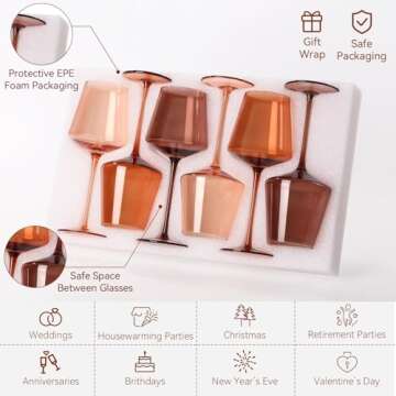 Cyrelwing Brown Wine Glasses Set of 6-18oz【Hand Blown】 Crystal Amber Stemmed Venus Wine Glasses-Brown Wine Glass set for Fall Autumn Winter Wine Dinner