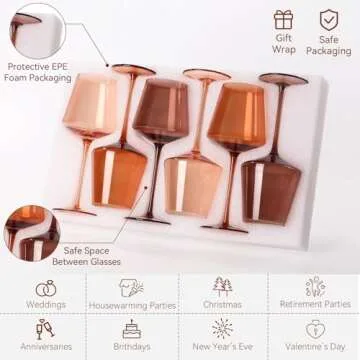 Cyrelwing Brown Wine Glasses Set of 6-18oz【Hand Blown】 Crystal Amber Stemmed Venus Wine Glasses-Brown Wine Glass set for Fall Autumn Winter Wine Dinner