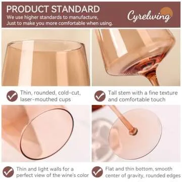 Cyrelwing Brown Wine Glasses Set of 6-18oz【Hand Blown】 Crystal Amber Stemmed Venus Wine Glasses-Brown Wine Glass set for Fall Autumn Winter Wine Dinner