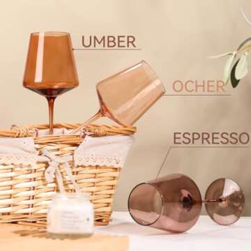 Cyrelwing Brown Wine Glasses Set of 6-18oz【Hand Blown】 Crystal Amber Stemmed Venus Wine Glasses-Brown Wine Glass set for Fall Autumn Winter Wine Dinner