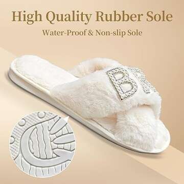 Fuzzy Bride Slippers Bridal Wedding Cross Band Cozy Plush Home Slippers Gifts Open Toe House Shoe Indoor Outdoor (Medium)