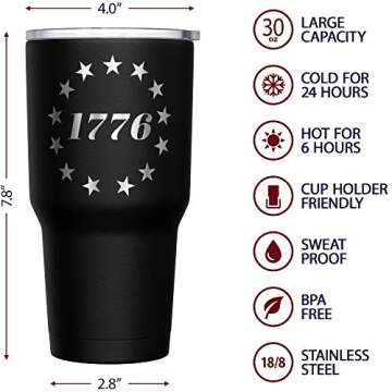 We The People Holsters - 1776 Betsy Ross Flag - Betsy Ross Mug - American Flag Coffee Travel Mug - American Flag Tumbler - Double Insulated Tumbler - 30 oz