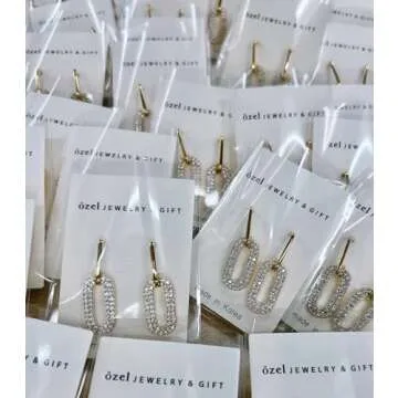 OZEL Paperclip Earrings with Cubic Zirconia for Women