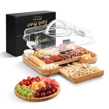 KHINYA Charcuterie Boards - Cheese Board Set, Charcuterie Board with Lid, Gifts for Women, Cheese Pl...