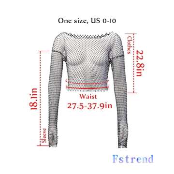 Fstrend Mesh Body Chains Rhinestone Crystal See Through Crop Tops Fishnet Dress Cover Up Black EDM Festival Outfits for Women