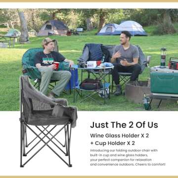 ARROWHEAD OUTDOOR Portable Folding Double Duo Camping Chair Loveseat w/ 2 Cup & Wine Glass Holder, Heavy-Duty Carrying Bag, Padded Seats & Armrests, Supports up to 500lbs, USA-Based Support