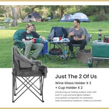 ARROWHEAD OUTDOOR Portable Folding Double Duo Camping Chair Loveseat w/ 2 Cup & Wine Glass Holder, Heavy-Duty Carrying Bag, Padded Seats & Armrests, Supports up to 500lbs, USA-Based Support