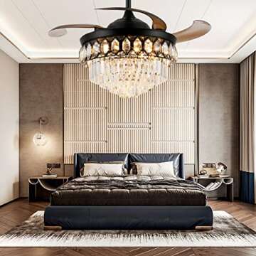 42″ Retractable Fandelier Ceiling Fan with Light and APP/Remote Control,Modern Chandelier Fan with...