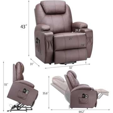 Flamaker Power Lift Recliner Chair PU Leather with Massage for Elderly Ergonomic Lounge Chair Classi...