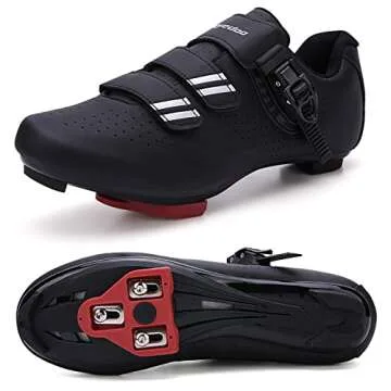 Mens Womens Cycling Shoes Compatible with Pelaton Bike Shoes Road Bike Shoes Riding Pre-Installed with Delta Cleats Clip Indoor Outdoor Pedal Size4.5 Black