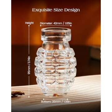 Kollea Grenade Shaped Shot Glass Set, Shot Cups with Heavy Base for Whiskey, Tequila, Vodka, Liquors, Set Of 4, 3.7 Oz, Valentines Day 21st Birthday Gifts for Men Dad, Military Fans, Men Cave Decor