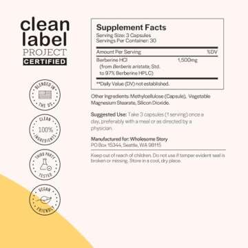 Berberine Supplement 1500mg | Berberine 500mg Per Capsule | 97% Standardized Purity | Supports Metab...