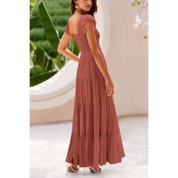 PRETTYGARDEN Women's Summer Flowy Maxi Dress - Casual Cap Sleeve V Neck Smocked Beach Sundress in So...