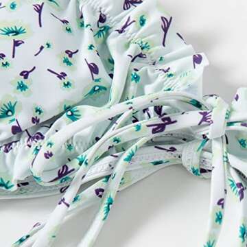 FEAPHY Women's String Bikini Frill Trim Tie Side Triangle Swimwear Two Piece Swimsuit (Flower-Green, M)