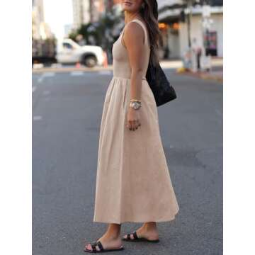 Mieazom Women's Maxi Dress Summer Sleeveless Swing Sundress Casual Loose Tank Long Dresses with Pockets