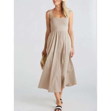 Mieazom Women's Maxi Dress Summer Sleeveless Swing Sundress Casual Loose Tank Long Dresses with Pockets