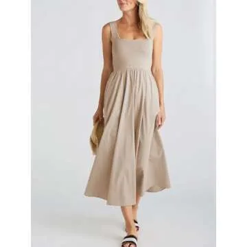 Mieazom Women's Maxi Dress Summer Sleeveless Swing Sundress Casual Loose Tank Long Dresses with Pockets