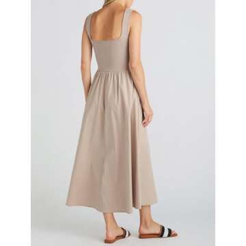 Mieazom Women's Maxi Dress Summer Sleeveless Swing Sundress Casual Loose Tank Long Dresses with Pockets