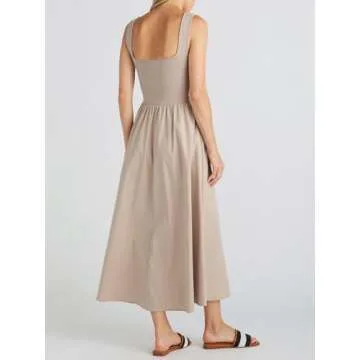 Mieazom Women's Maxi Dress Summer Sleeveless Swing Sundress Casual Loose Tank Long Dresses with Pockets