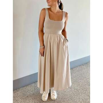 Mieazom Women's Maxi Dress Summer Sleeveless Swing Sundress Casual Loose Tank Long Dresses with Pockets