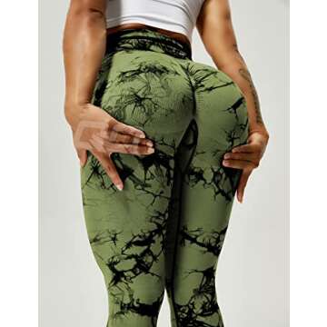 QOQ Womens Tie Dye High Waisted Workout Leggings Seamless Scrunch Booty Butt Lift Yoga Pants Tummy Control Compression Tights Army Green XXL