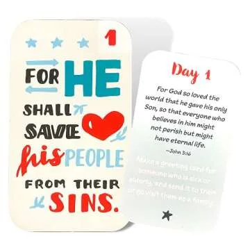 Needzo Religious Advent Calendar 2024 Activity Card Set, 25 Daily Bible Verses and Activities, Countdown to Christmas Sunday School Lessons for Children (Pack of 1)