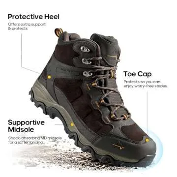 NORTIV 8 Men's Waterproof Hiking Boots Outdoor Mid Trekking Lightweight Mountaineering Shoes Paladin,Size 6.5,Brown,JS19004M