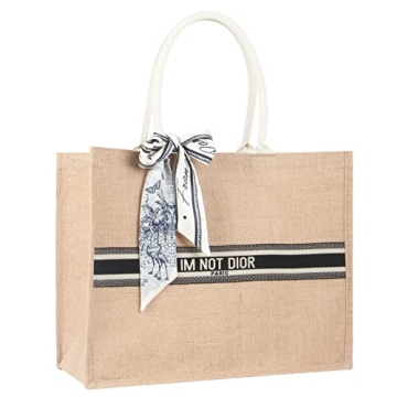 Bluenut Shopping-Bag-for-Women, Large-Burlap-Beach-Tote- Farmers-Market-Jute-Bag(Im Not)