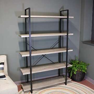 Sunnydaze 5-Tier Industrial Style Bookshelf with Open Shelves - Oak Gray