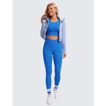 CRZ YOGA Womens Butterluxe Crossover High Waist Workout Leggings 28" - Criss Cross Full Length Gym Lounge Athletic Yoga Pants Sparkle Blue Medium