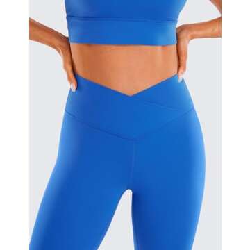 CRZ YOGA Womens Butterluxe Crossover High Waist Workout Leggings 28" - Criss Cross Full Length Gym Lounge Athletic Yoga Pants Sparkle Blue Medium