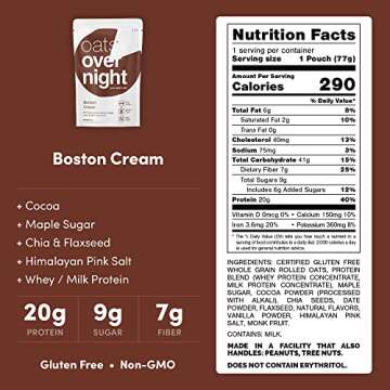 Oats Overnight Boston Cream - Overnight Oats with 20g Protein, High Fiber Breakfast Protein Shake - ...
