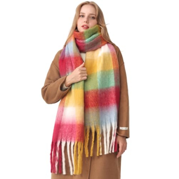 HOTIAN Women's Large Scarf Colorful Chunky Plaid Scarves Soft Winter Thick Tassel Warm Wrap Shawl