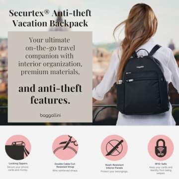 Securtex® Anti-theft Vacation Travel Backpack 10x13" Slash-Resistant Nylon Daypack w/RFID, Portobel...