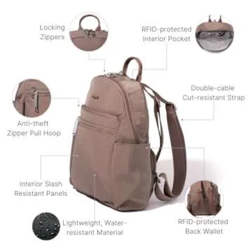 Securtex® Anti-theft Vacation Travel Backpack 10x13" Slash-Resistant Nylon Daypack w/RFID, Portobello