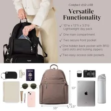 Securtex® Anti-theft Vacation Travel Backpack 10x13" Slash-Resistant Nylon Daypack w/RFID, Portobello