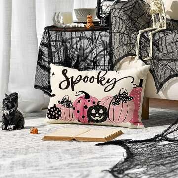 AVOIN colorlife Halloween Spooky Polka Dot Pumpkin Throw Pillow Cover, 12 x 20 Inch Bat Horror Pink ...