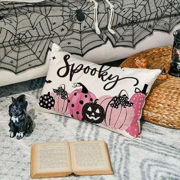 AVOIN colorlife Halloween Spooky Polka Dot Pumpkin Throw Pillow Cover, 12 x 20 Inch Bat Horror Pink Cushion Case Decoration for Sofa Couch