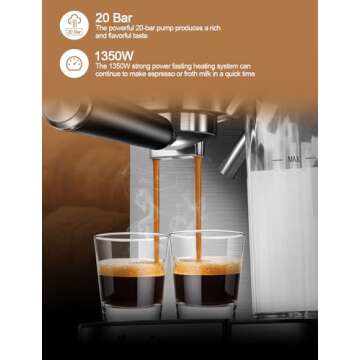 ILAVIE Espresso Machine with Integrated Automatic Milk Frother 6 in 1, 20 Bar Espresso Cappuccino Latte Maker with 24 oz Detachable Milk Reservoir, Ideal for Home Use
