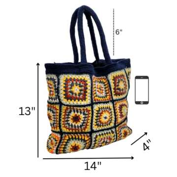 KEYVOX Recycled Cotton Crochet Bag for Women - Handloom Chic Shoulder Fabric Tote Handbag - Handmade Boho Hippie Style