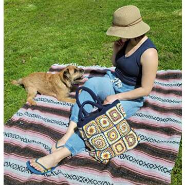 KEYVOX Recycled Cotton Crochet Bag for Women - Handloom Chic Shoulder Fabric Tote Handbag - Handmade Boho Hippie Style