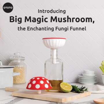 OTOTO Mushroom - Foldable Small Kitchen Funnel with Wide Mouth for Jars. Bottle Liquid Transfer - Silicone, 100% Food Safe, BPA Free, Dishwasher Safe